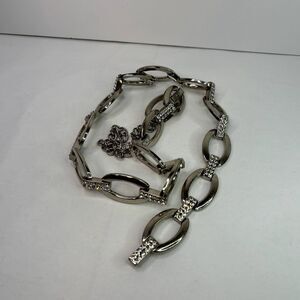 Vintage Diamond Link Marquis Eye Shaped Silver Belt Chain Womens